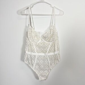 Kilo Brava Lace Bodysuit Womens Large White Gold Sheer Lingerie NWOT NEW